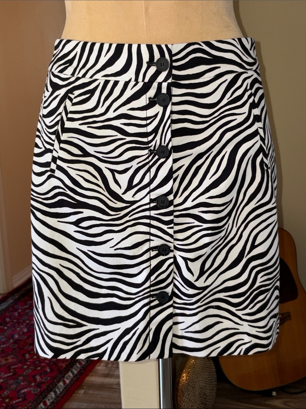 Talbots NWT Zebra Print Aline Button Front Skirt
